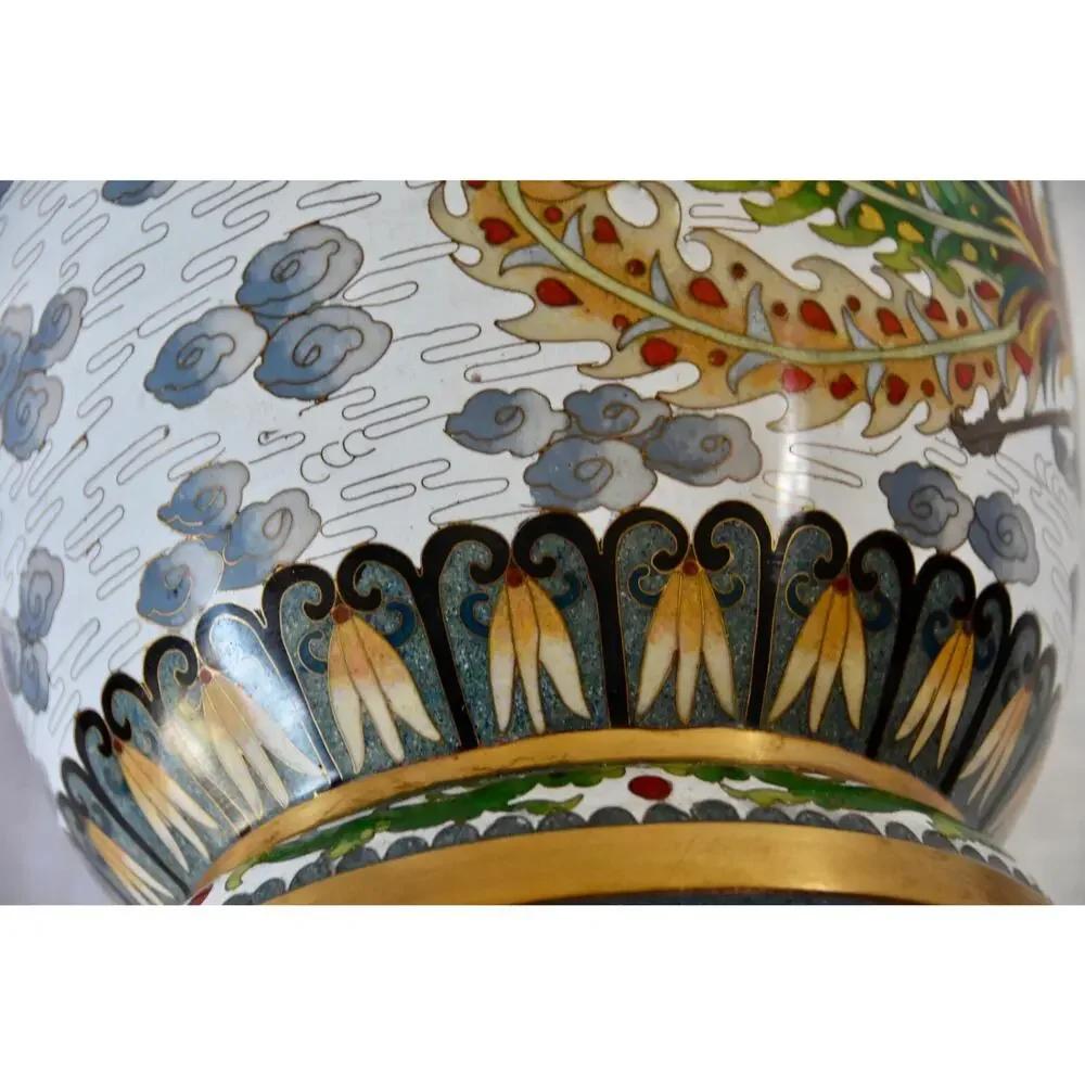 1950s Chinese Bronze Cloisonné Vase With Dragons and Phoenix